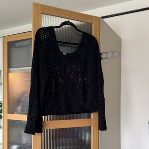 Old Navy Black Women's Scoop Neck Crochet Sweater